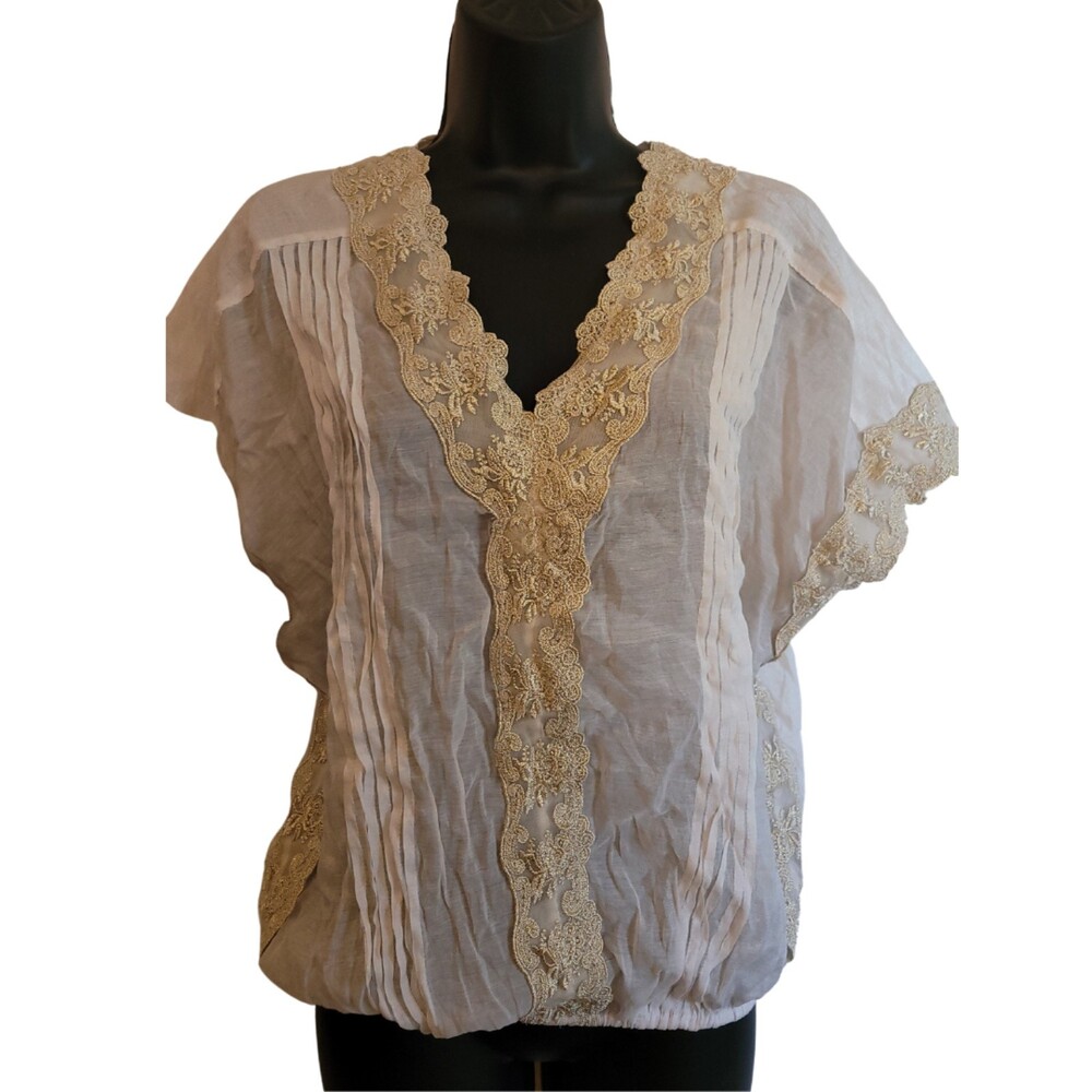 Alfani White/Cream Lace Embroidered Blouse/Tunic Size 2